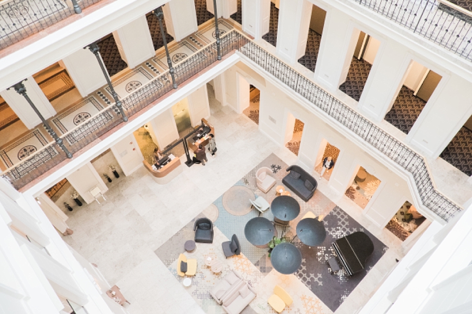 Hotel Moments lobby, Budapest, Hungary | © The Globetrotter Collective - https://www.theglobetrottercollective.com