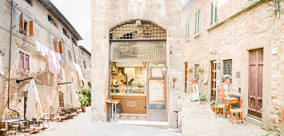 Ricca Pizza and stone walled alleys, San Gimignano, Tuscany, Italy | © The Globetrotter Collective - https://www.theglobetrottercollective.com